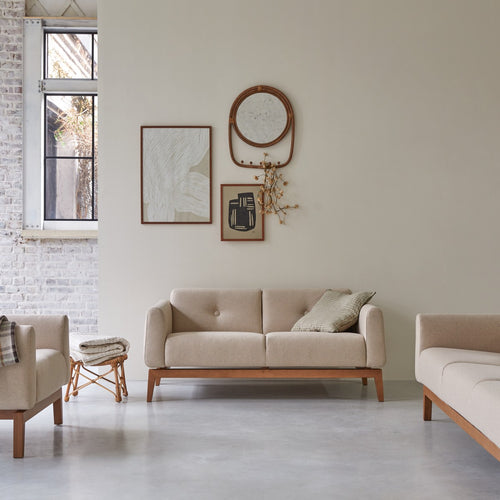 Tikamoon 2-zitsbank van massief eiken en ecru wol - Beige