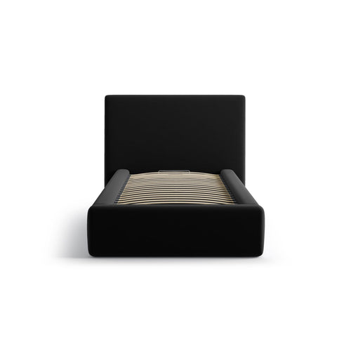 Cosmopolitan Design - Opbergbed met hoofdeinde Asti 90x200cm flueel zwart - 220x130x95cm