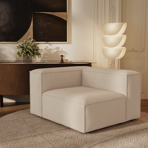 Sia Home - RECHTE HOEKMODULE CUBI - Chenille fluweel - Crème - 121cm