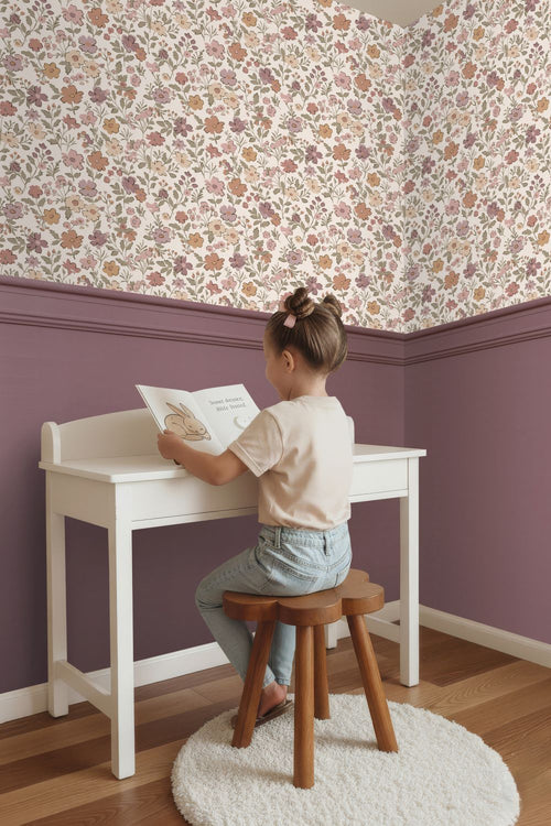 ESTAhome behang bloemetjes mauve paars, vergrijsd groen en terracotta - 53 cm x 10.05 m - 131328