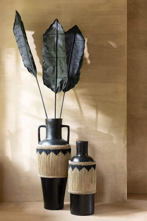 J-Line vaas motief - terracotta/gras - zwart/naturel - 75 cm hoog