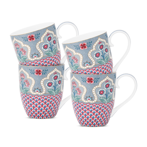 Pip Studio Flower Festival Scallop Mokken - Servies - Set van 4 Kopjes - Lichtblauw - 450ml - vtwonen shop