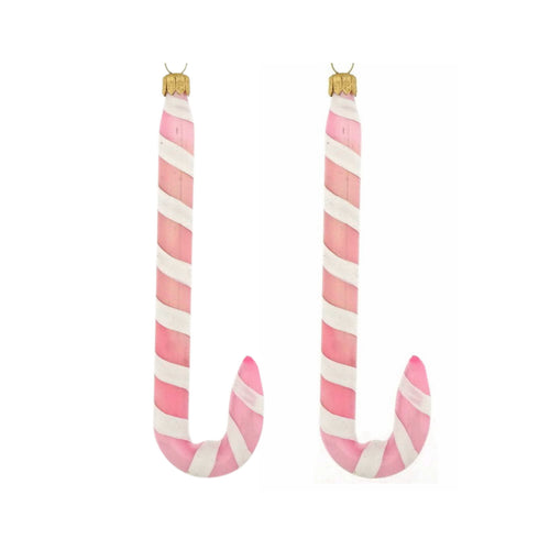 Dagmara kerstbal – candy cane – roze tinten – glas – set van 2 – met subtiele glans