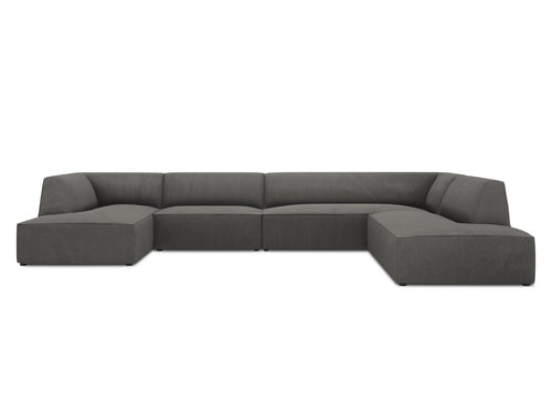 Micadoni Panoramische hoekbank rechts Ruby 7-zits, ribfluwelen, donkergrijs - 273x366x69cm