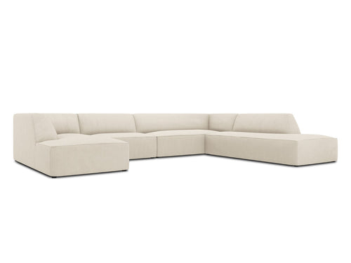 Micadoni Panoramische hoekbank rechts Ruby 7-zits, ribfluwelen, lichtbeige - 273x366x69cm