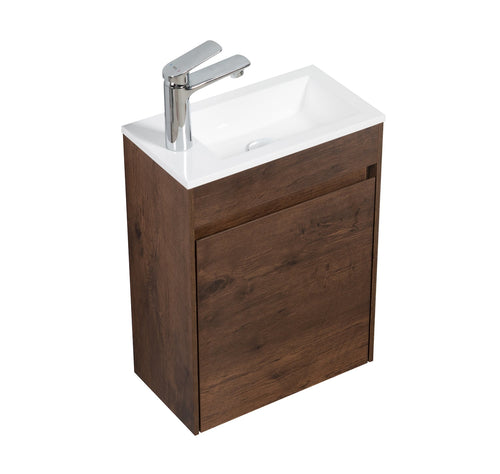 Badplaats Toiletmeubel Sinta 40 x 22 cm – Walnoot Bruin – Fonteinmeubel met Witte Wastafel