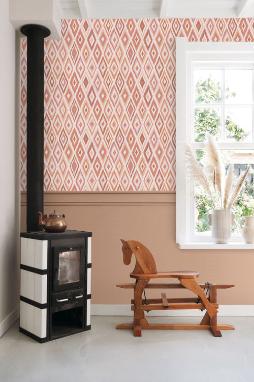 ESTAhome behang ruiten roze en terracotta - 50 x 900 cm - 131786