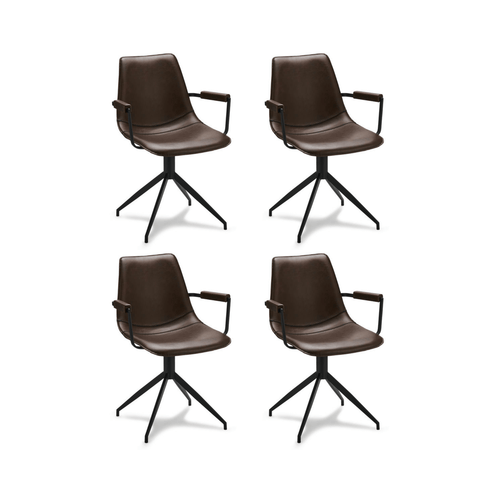 Furnhouse eetkamerstoelen armleuning Isabel - Donkerbruin - Kunstleer - Set van 4