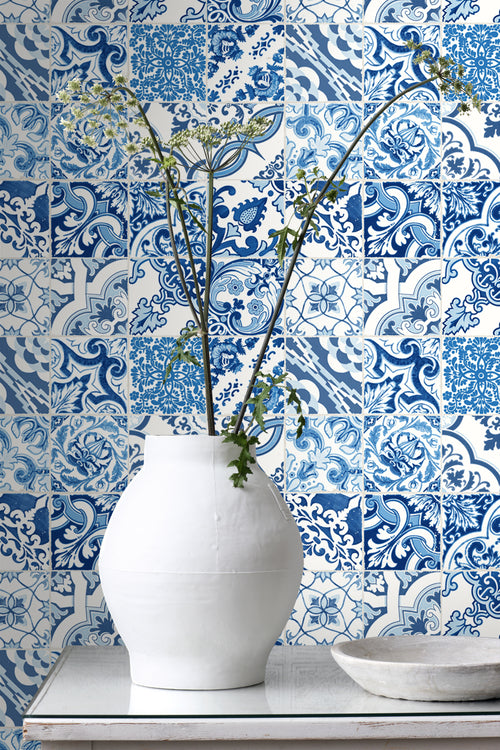 ESTAhome behang tegelmotief blauw - 53 cm x 10.05 m - 148636