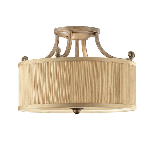 Elstead Abbey - 3 Lichts Semi Flush Plafondlamp Zilver Zand met Kap, E27