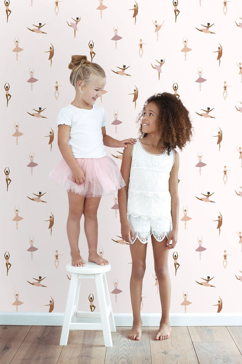 ESTAhome behang ballerina's terracotta en lila roze - 53 cm x 10.05 m - 139536