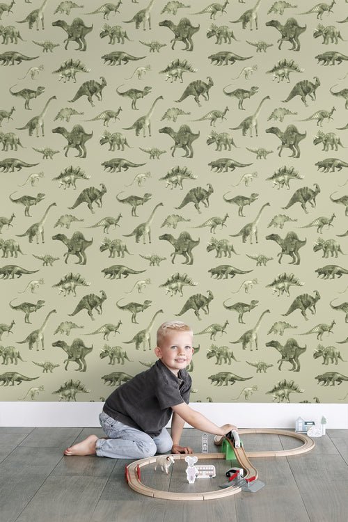 ESTAhome behang dinosaurussen groen - 50 x 900 cm - 131206