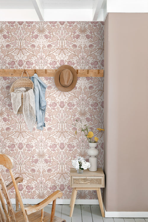 ESTAhome behang vintage bloemen in art nouveau stijl oudroze en beige - 50 x 900 cm - 131178 - vtwonen shop