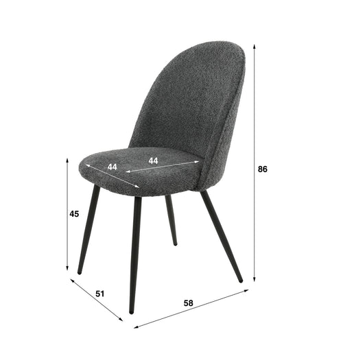 Giga Meubel Eetkamerstoel Ronde Rug - Grijs Bouclé - Set van 2