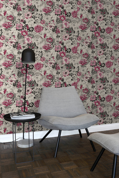 ESTAhome behang bloemen donker rood en beige - 53 cm x 10.05 m - 138505