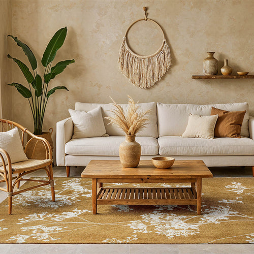 Lola&Moi vloerkleed Herbarium - goud -80x150cm - vtwonen shop