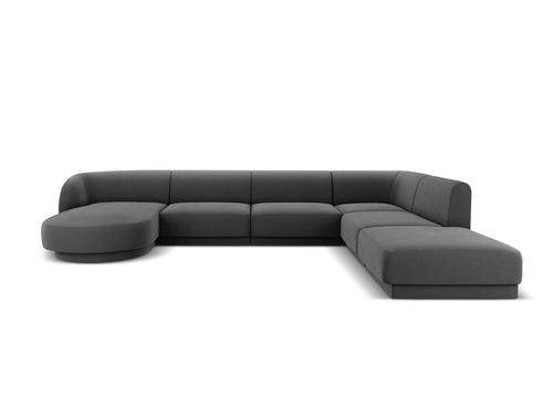 Micadoni Panoramische hoekbank rechts Miley 6-zits, flueel, grijs - 255x330x70cm