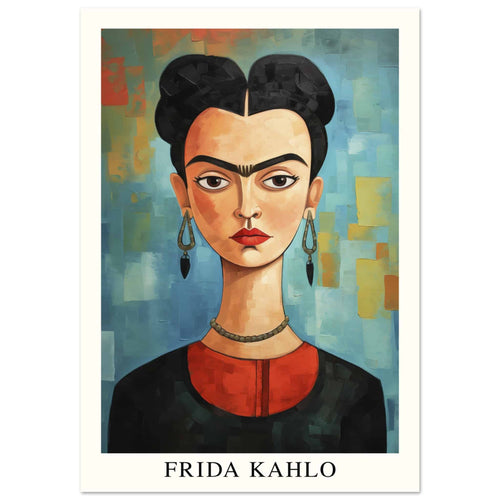 Artfulprints Poster Frida Kahlo - Painted artistic portrait   - A4 21x29.7 cm - Blauw