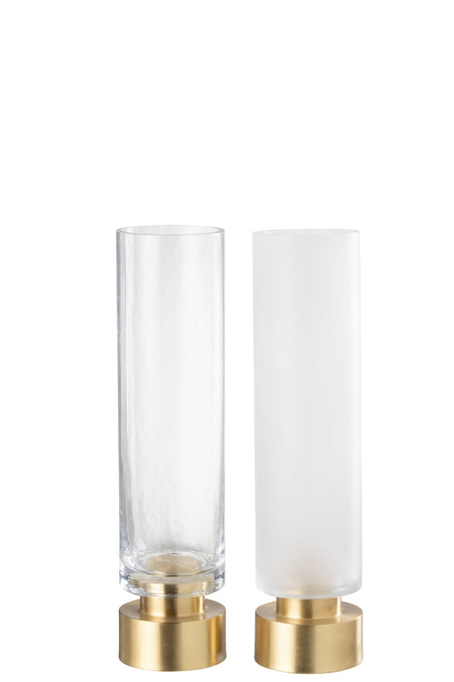 J-Line windlicht/vaas Pia - glas/koper - transparant/goud - large - 2 stuks