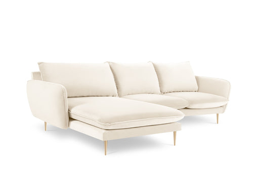 Cosmopolitan Design linker hoekbank Vienna 5-zits, flueel, lichtbeige - 170x255x95cm