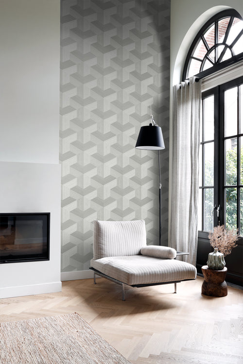 Origin Wallcoverings behang grafisch 3D motief grijs - 53 cm x 10.05 m - 347947