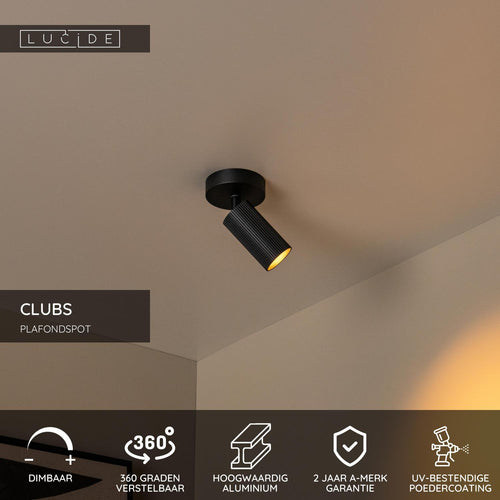 Lucide plafondspot CLUBS - 1xGU10 - Zwart