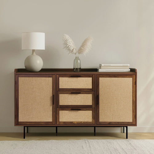 Calicosy - Dressoir JETSON -  Walnootlook & stof 140x39,5x79 cm