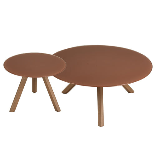 Giga Meubel Salontafel Felix Terra – Rond – Glas en Metaal – Set van 2