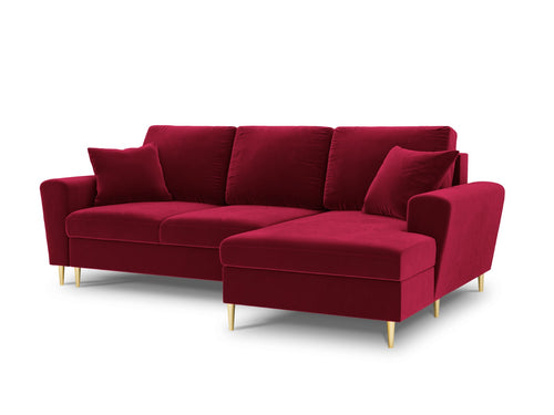 Cosmopolitan Design Converteerbare hoekbank rechts met opbergdoos Kyoto 4-zits, flueel, rood - 145x241x88cm
