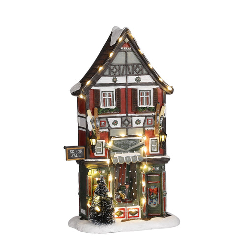 LuVille Kerstdorp Miniatuur Wintersportwinkel - L18 x B8 x H28 cm - vtwonen shop