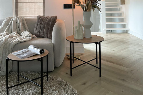 MaximaVida salontafel set Copenhagen 62 en 49 cm  kruisframe zwart - HPL fishbone look - vtwonen shop