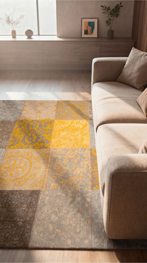 Vintage vloerkleed 8084 Yellow - Geel - 80 x 150 cm