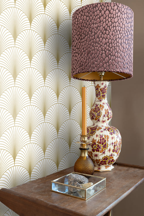 ESTAhome behang art deco motief wit en goud - 53 cm x 10.05 m - 139456