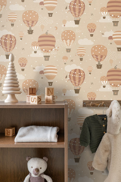 ESTAhome behang luchtballonnen beige en terracotta - 53 cm x 10.05 m - 139801