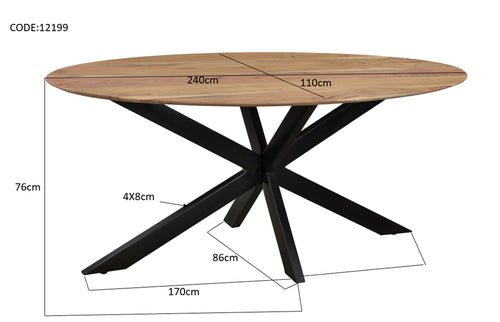 Livingfurn eetkamertafel - Ovaal - Acaciahout - 240 cm - bruin