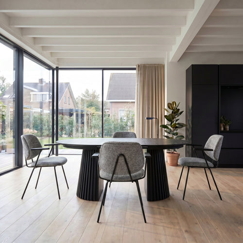 Furnhouse eetkamerstoelen armleuning Sofia - Grijs - Stof (Bouclé) - Set van 6