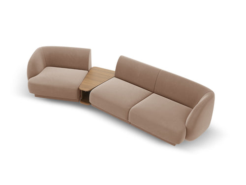 Micadoni linker modulaire bank Miley 3-zits, flueel, cappuccino - 126x303x70cm