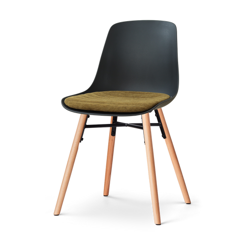 Nolon Nena-Liv eetkamerstoel zwart met mosgroen zitkussen - houten onderstel