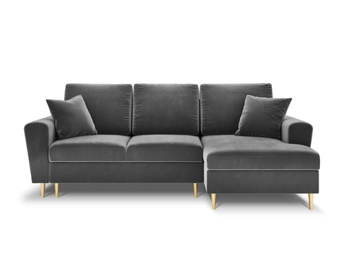 Cosmopolitan Design Converteerbare hoekbank rechts met opbergdoos Kyoto 4-zits, flueel, lichtgrijs - 145x241x88cm