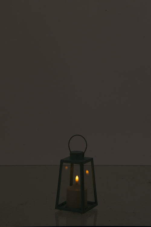 J-Line lantaarn + kaars - glas - turkoois - small - 2 stuks - LED lichtjes