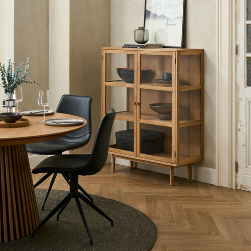 Furnhouse vitrinekast Svendborg - Natuurlijk eikenhout - MDF, Eikenfineer - 40x100x125