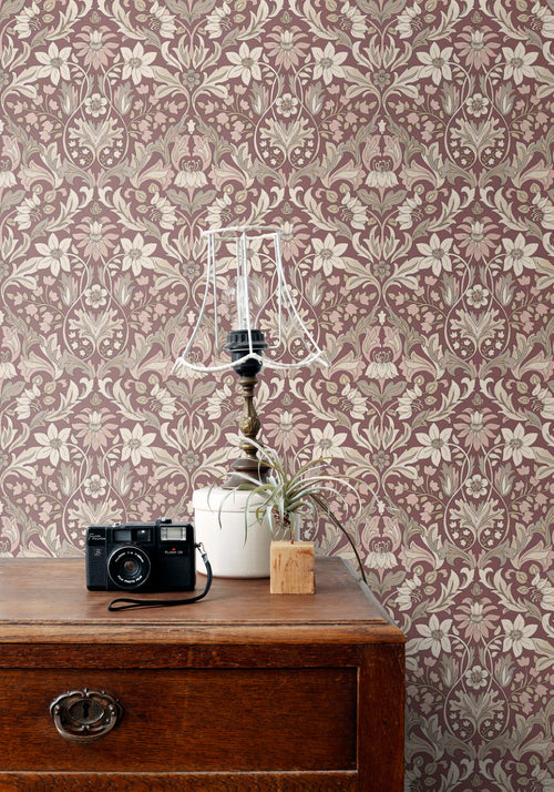 Borastapeter behang vintage bloemen in art nouveau stijl rood - 53 cm x 10.05 m - 660946 - vtwonen shop