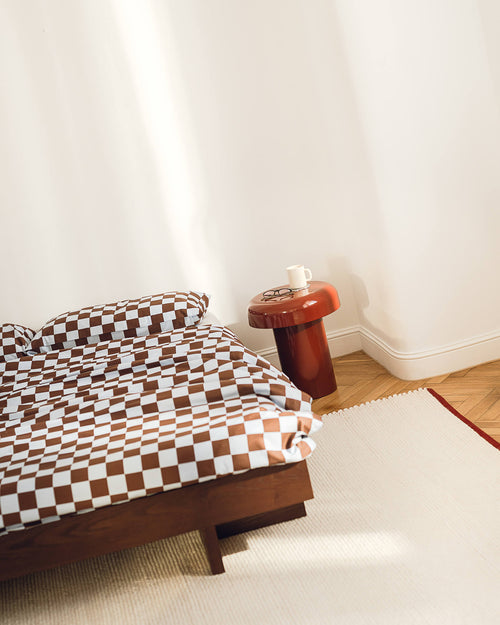 noo.ma Plu Pillowcase katoensatijn 300 TC 60x70 cm, Baby Blue & Cocoa Brown