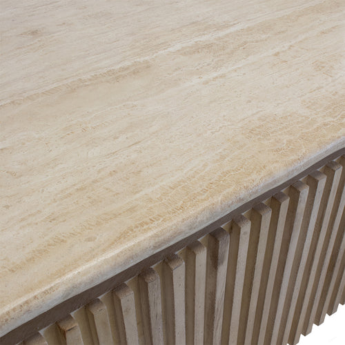 Giga Meubel Salontafel Sven Ovaal - Travertin/Hout - Naturel - 120x60x40cm