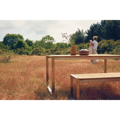 Tikamoon Arno - Massief teakhouten en roestvrij stalen tuinset voor 6 personen - Naturel