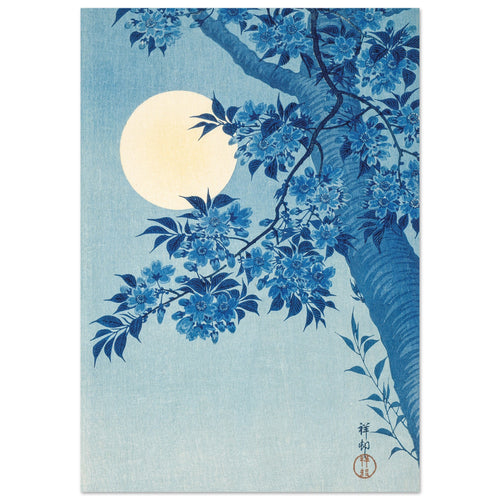 Artfulprints Poster Ohara Koson - Blossoming cherry on a moonlit night   - A4 21x29.7 cm - Meerkleurig