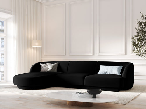 Micadoni linker hoekbank Miley 4-zits, flueel, zwart - 156x255x70cm