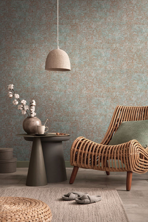 Livingwalls behang stenen muur bruin, groen en zilver - 53 cm x 10.05 m - AS-391101 - vtwonen shop