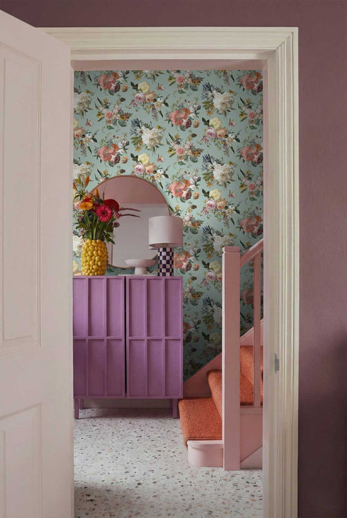 ESTAhome behang vintage bloemen vergrijsd groen - 53 cm x 10.05 m - 139366