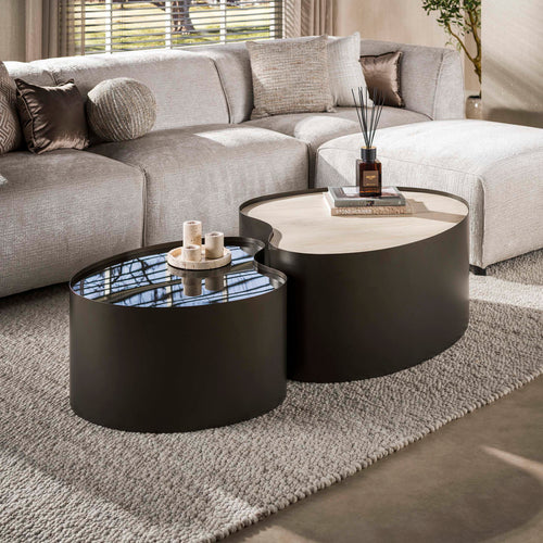 Giga Living Salontafel Metal - Organisch Travertin - Set Van 2